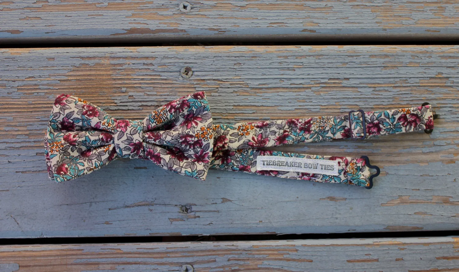 Maroon and Teal Floral Corduroy Bow Tie