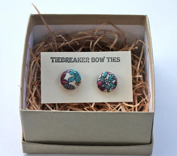 Maroon and Teal Floral Corduroy Bow Tie