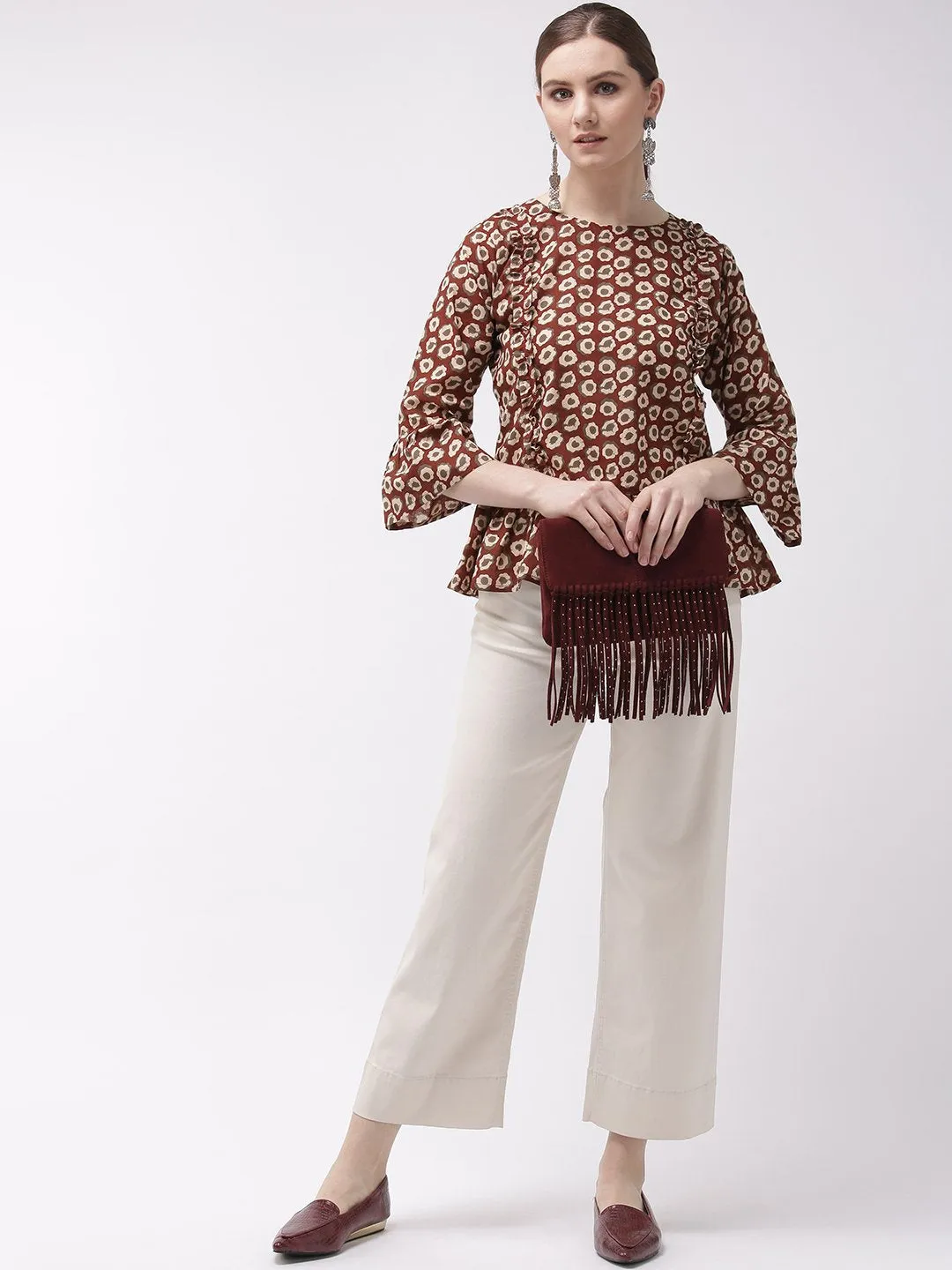 Maroon Peplum Top with Frill