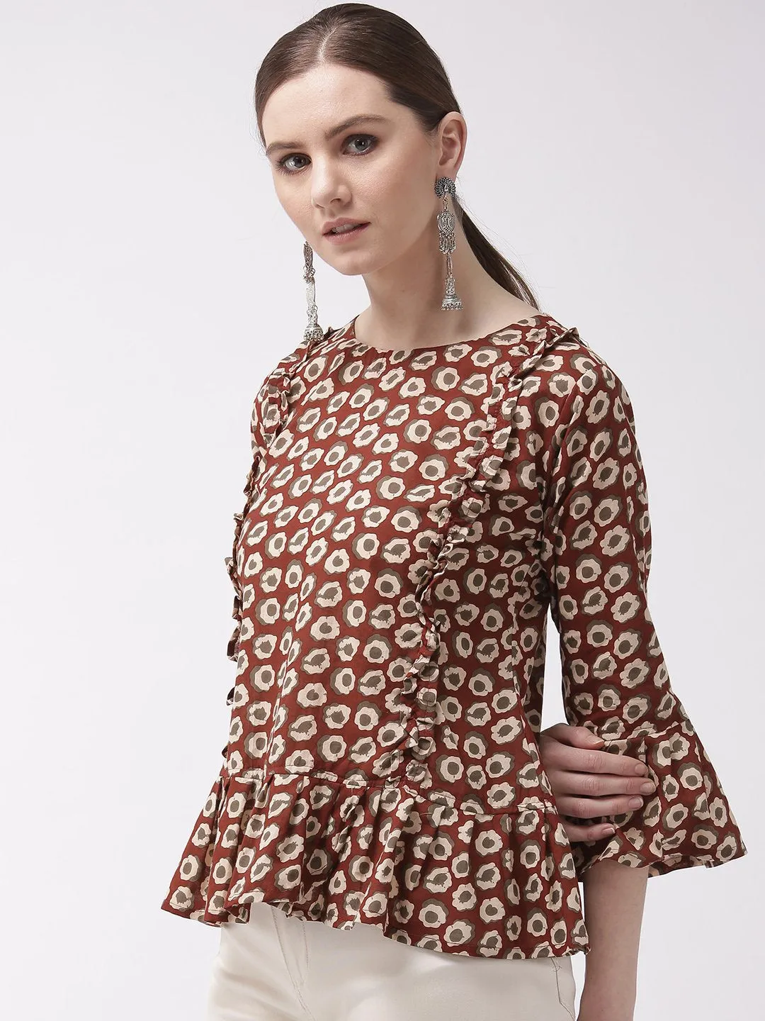 Maroon Peplum Top with Frill