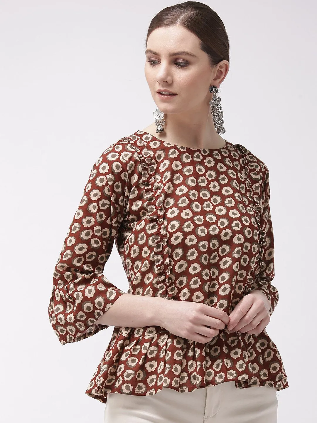 Maroon Peplum Top with Frill