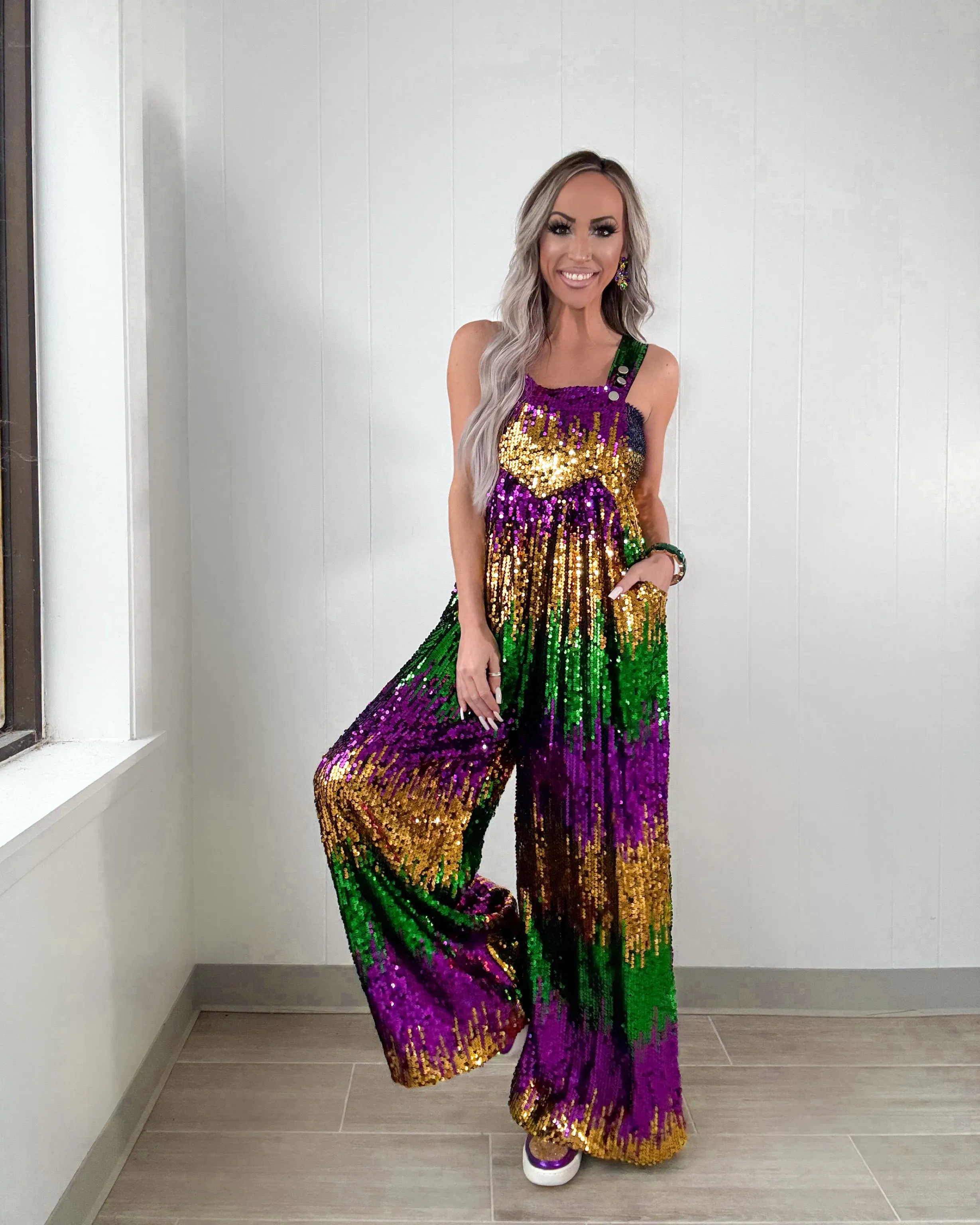 Masquerade Magic Sequin Colorblock Overalls