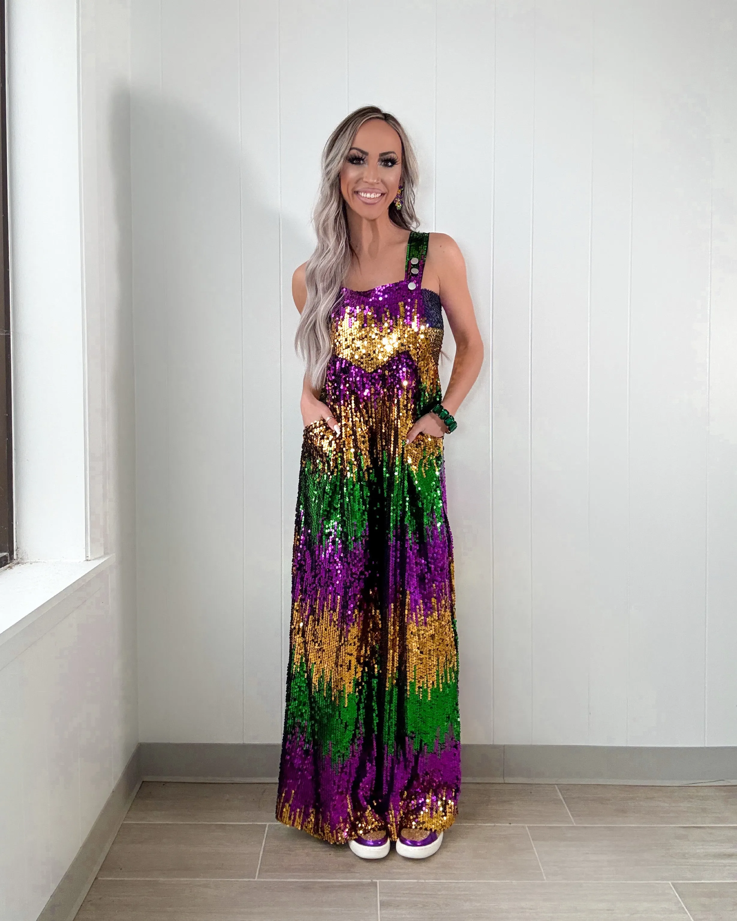 Masquerade Magic Sequin Colorblock Overalls