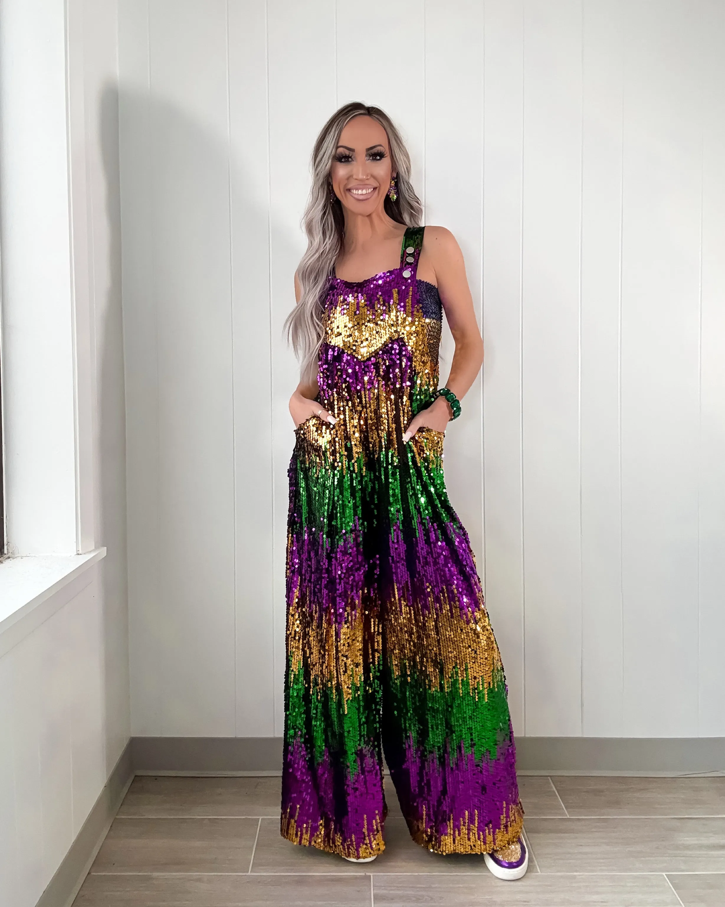 Masquerade Magic Sequin Colorblock Overalls