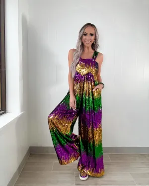 Masquerade Magic Sequin Colorblock Overalls