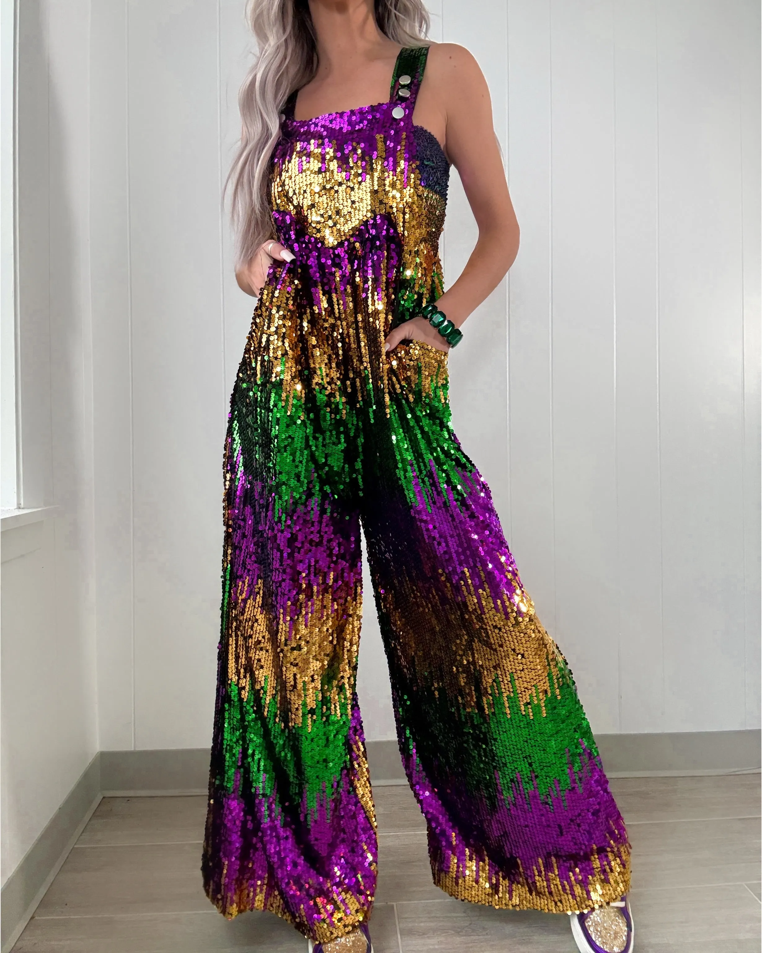 Masquerade Magic Sequin Colorblock Overalls