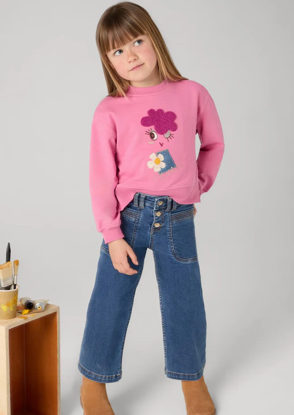 Mayoral Girls High Waisted Flare Jeans: Size 3 to 9 Years