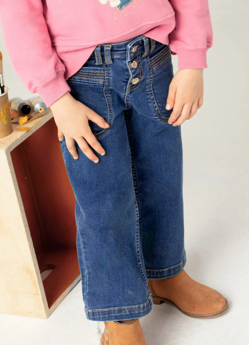 Mayoral Girls High Waisted Flare Jeans: Size 3 to 9 Years