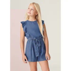Mayoral Medium Wash Ruffled Denim Romper