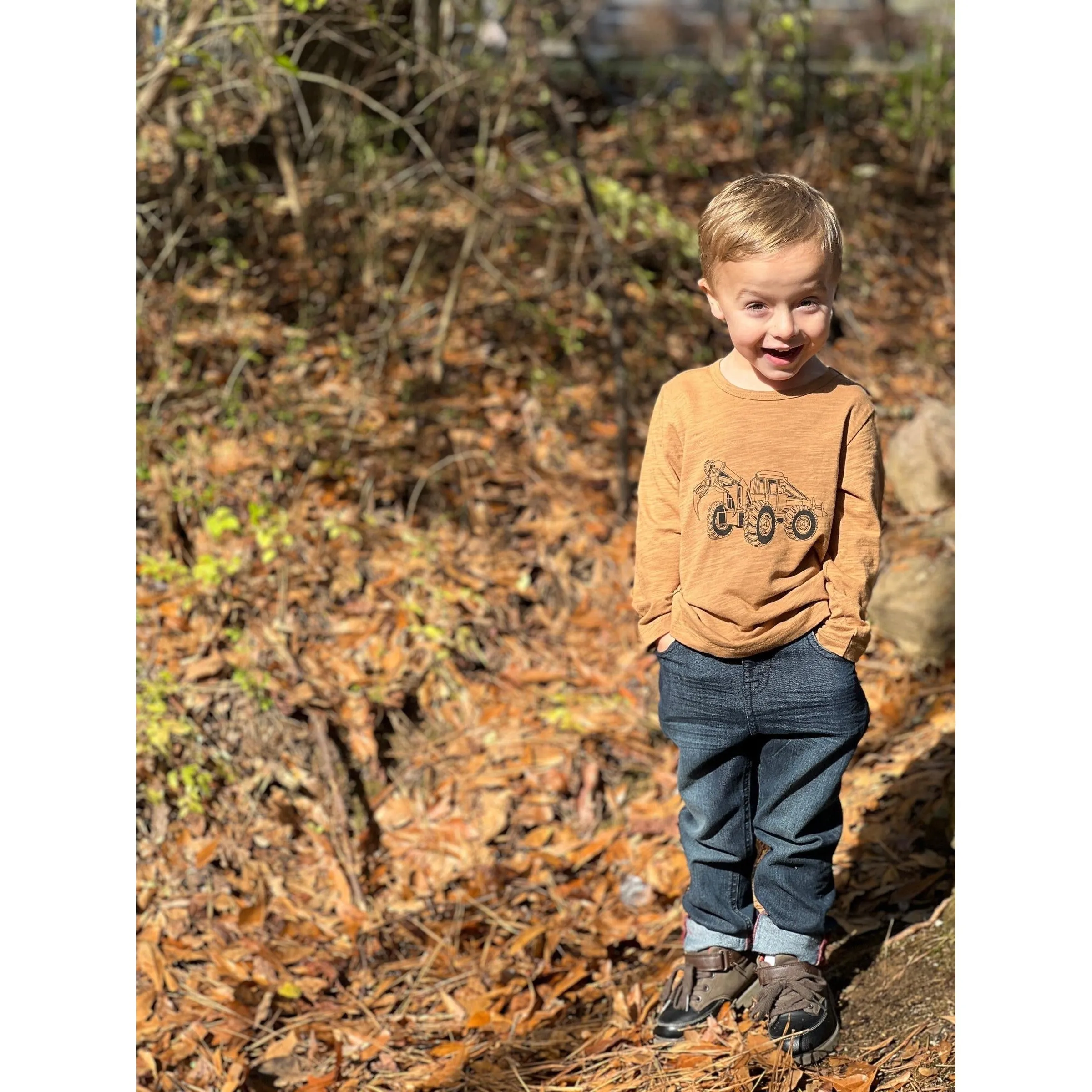 Me & Henry Tan Construction Cherokee Raglan Printed Tee