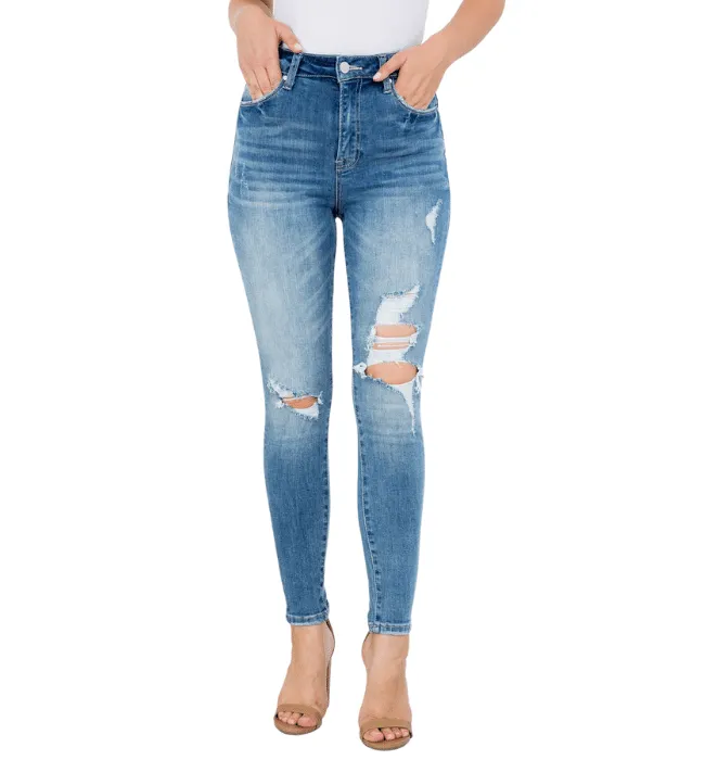 Medium High Rise Distressed Skinny Jeans