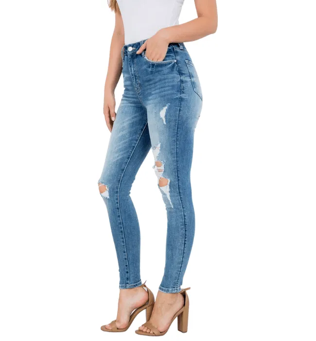 Medium High Rise Distressed Skinny Jeans