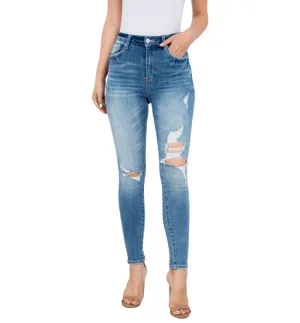 Medium High Rise Distressed Skinny Jeans