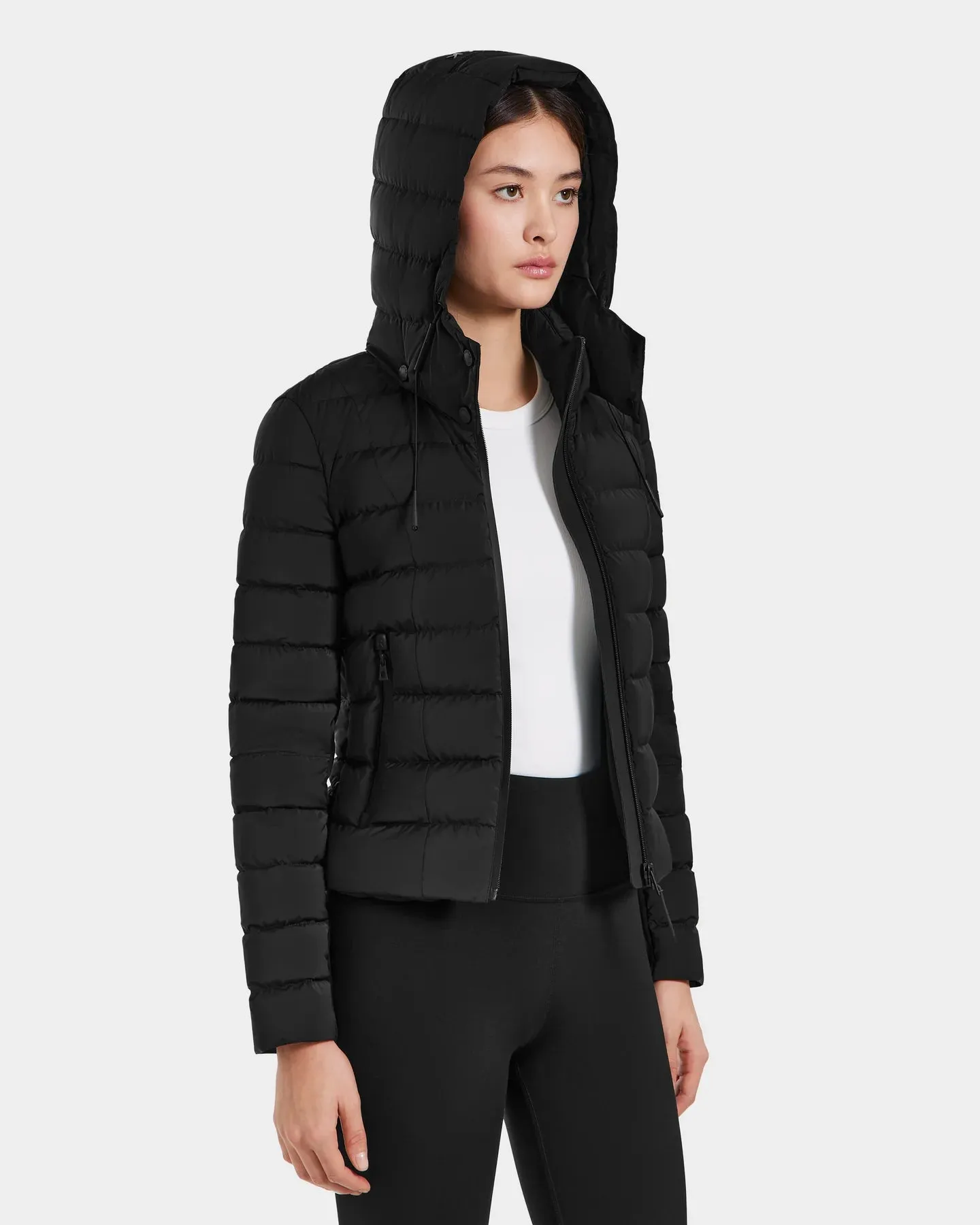 Melissa Removeable Hood Matte Lightweight Down Jacket - Black
