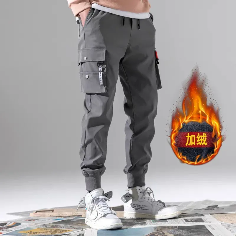 Men Summer Fashion Casual Solid Color Cargo Multi-Pocket Plus Size Woollining Jogger Pants
