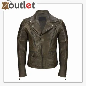 Men's Brown Sheep Leather Vintage Style Biker Jacket