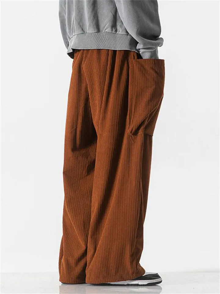Men's Hip-Hop Exaggerated Pocket Corduroy Straight-Leg Pants