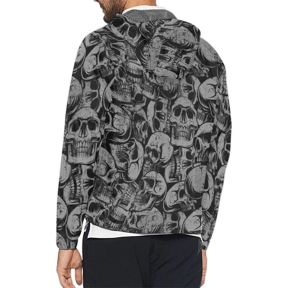 Men's Lots of Skulls Black Gray Windbreaker