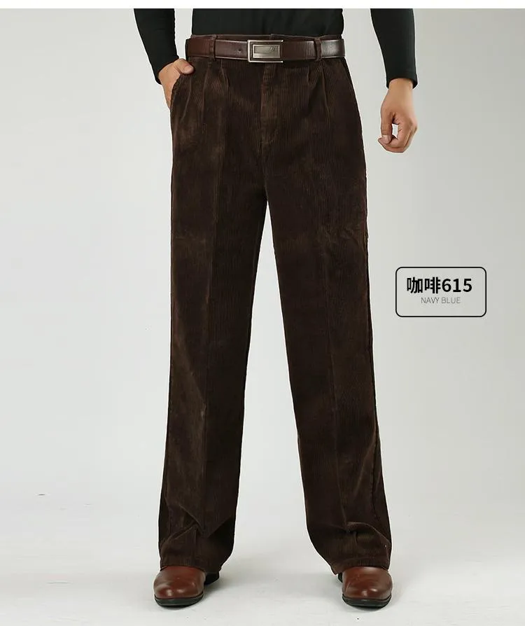 Men's Plus Size High Waist Fine Corduroy Dress Pants