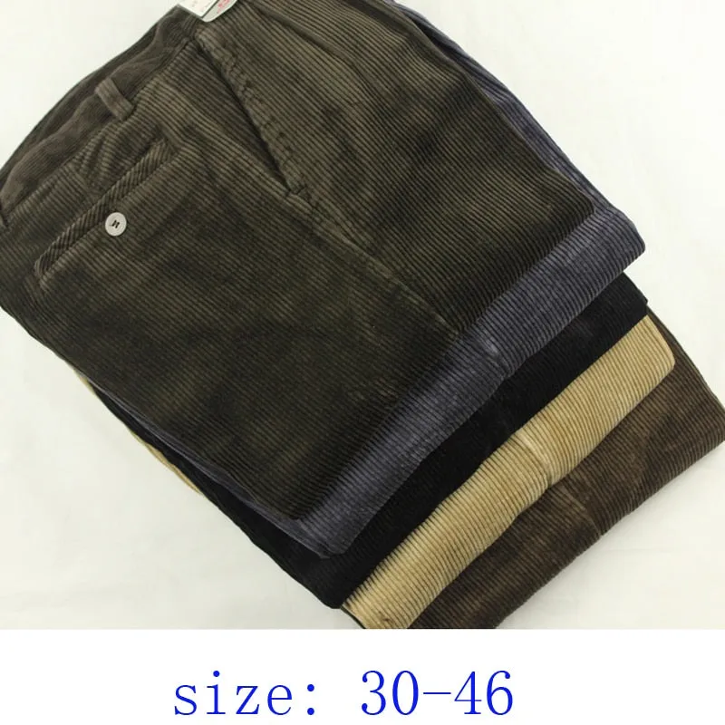 Men's Plus Size High Waist Fine Corduroy Dress Pants