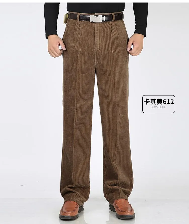 Men's Plus Size High Waist Fine Corduroy Dress Pants