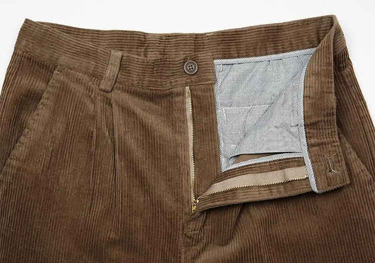 Men's Plus Size High Waist Fine Corduroy Dress Pants
