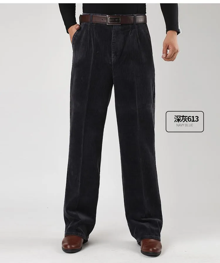 Men's Plus Size High Waist Fine Corduroy Dress Pants