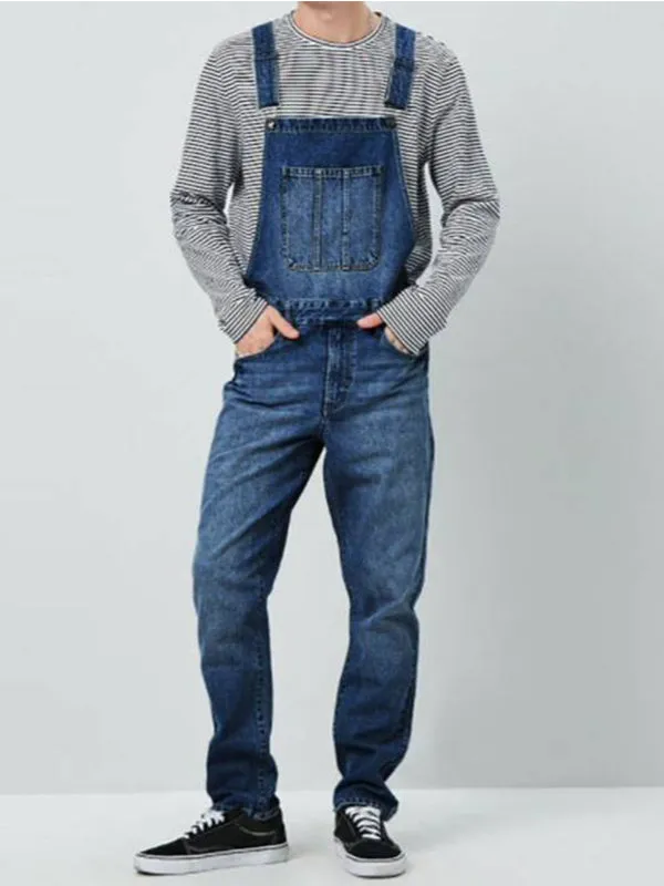 Men's Slim Fit Suspender Washed Denim Overalls
