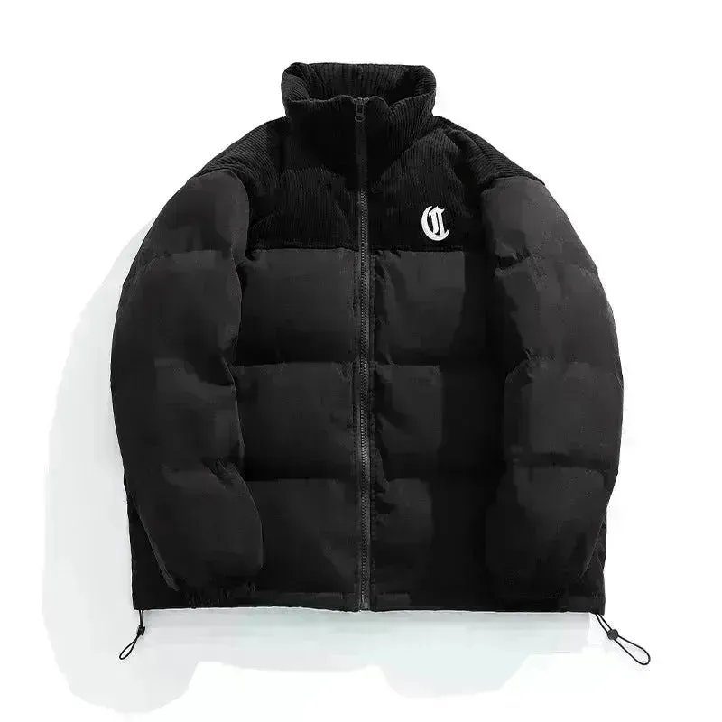 Men's Winter Corduroy Stitching Embroidery Cotton-padded Winter Coat