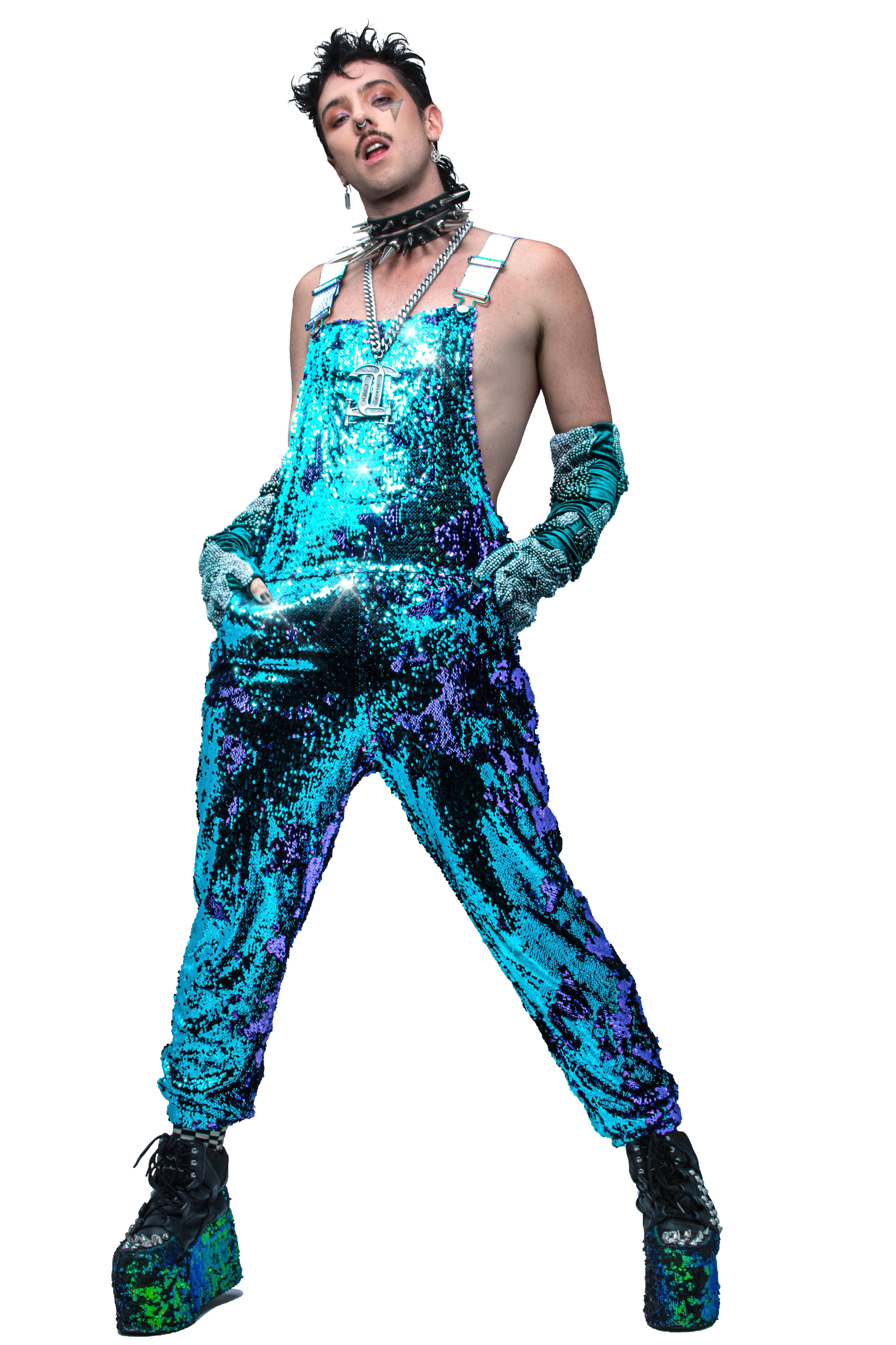 Mermaid Mystic Men's Jogger Sequin Overalls