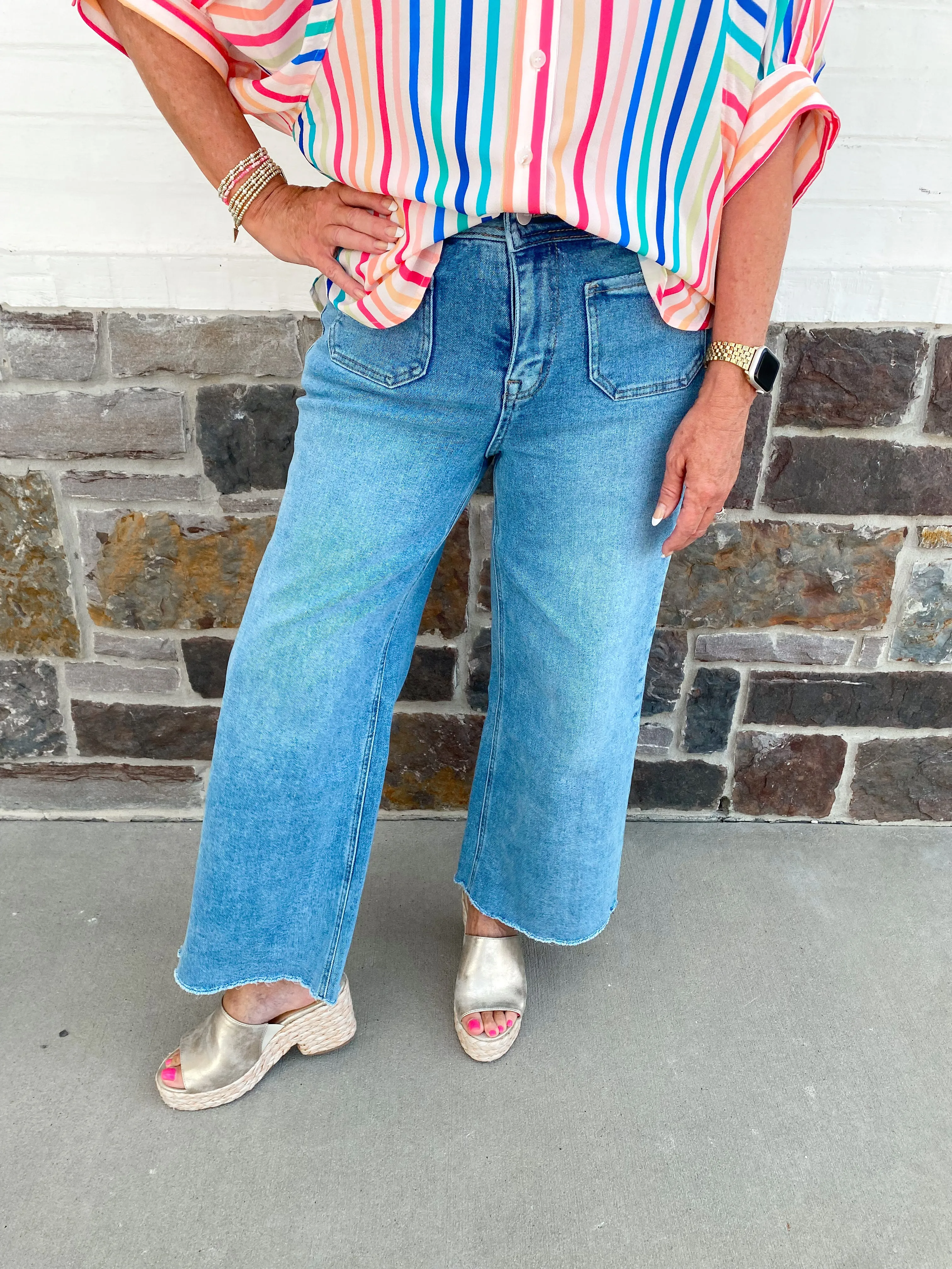 Mica Denim: Cropped Wide Leg With Front Pocket