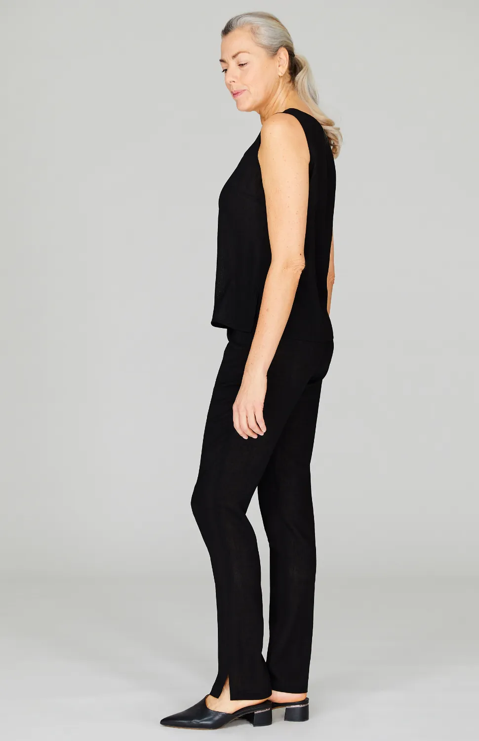 Microlinen Essential Narrow Leg Pant w/Flat Front, Back Elastic, & Slimmest Fit
