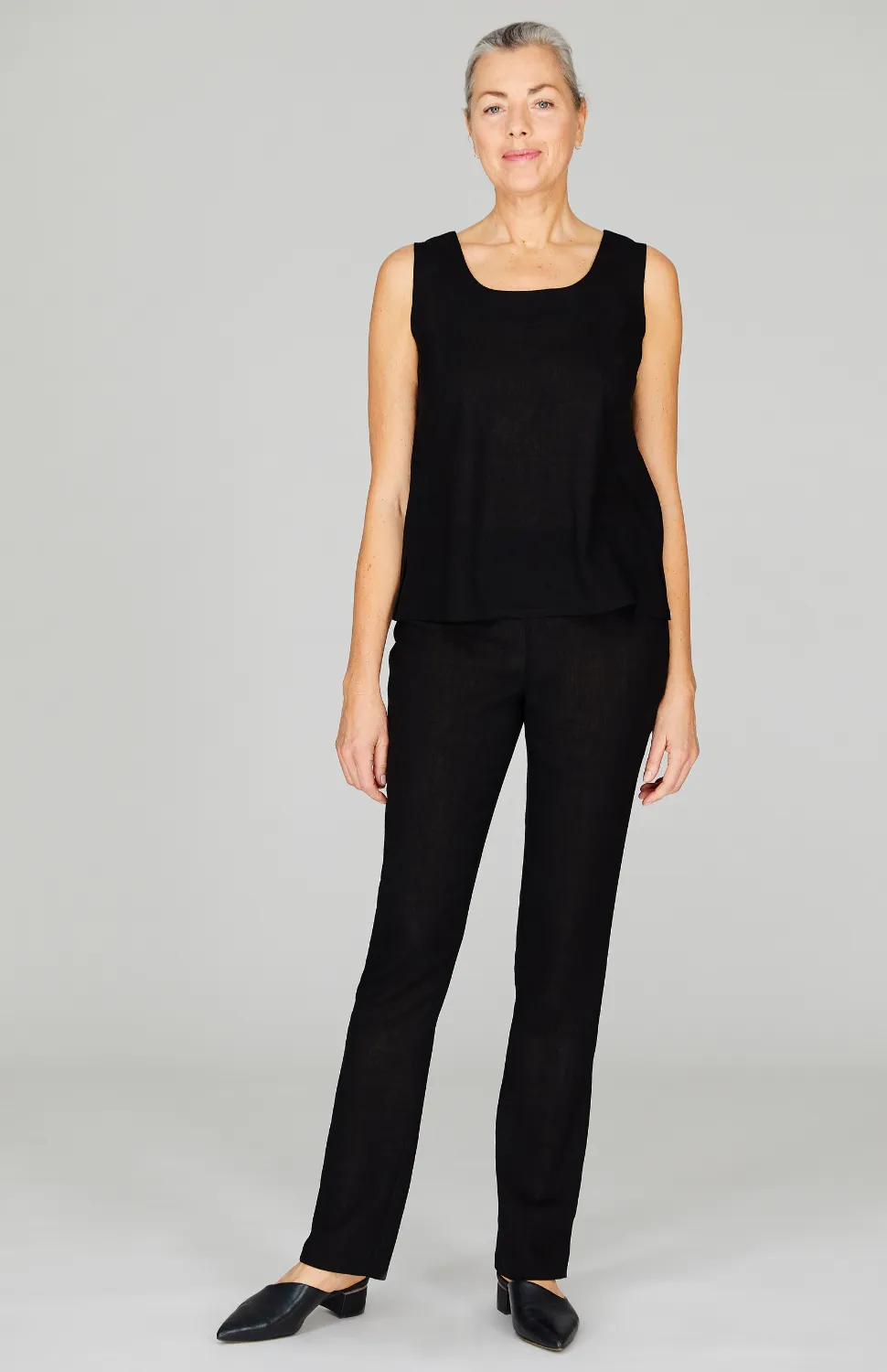 Microlinen Essential Narrow Leg Pant w/Flat Front, Back Elastic, & Slimmest Fit