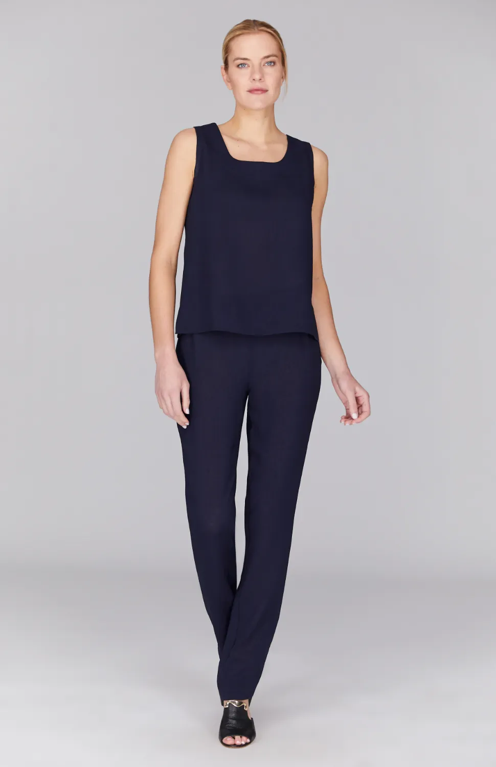 Microlinen Essential Narrow Leg Pant w/Flat Front, Back Elastic, & Slimmest Fit