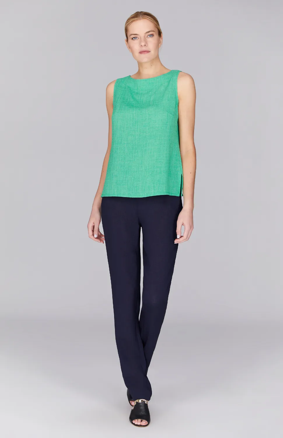Microlinen Essential Narrow Leg Pant w/Flat Front, Back Elastic, & Slimmest Fit
