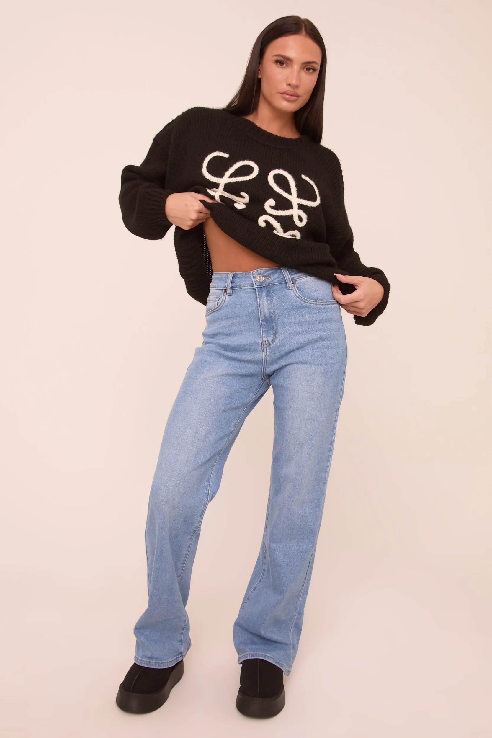 Mid Blue Mid Waist Straight Leg Denim Jeans - Maureena