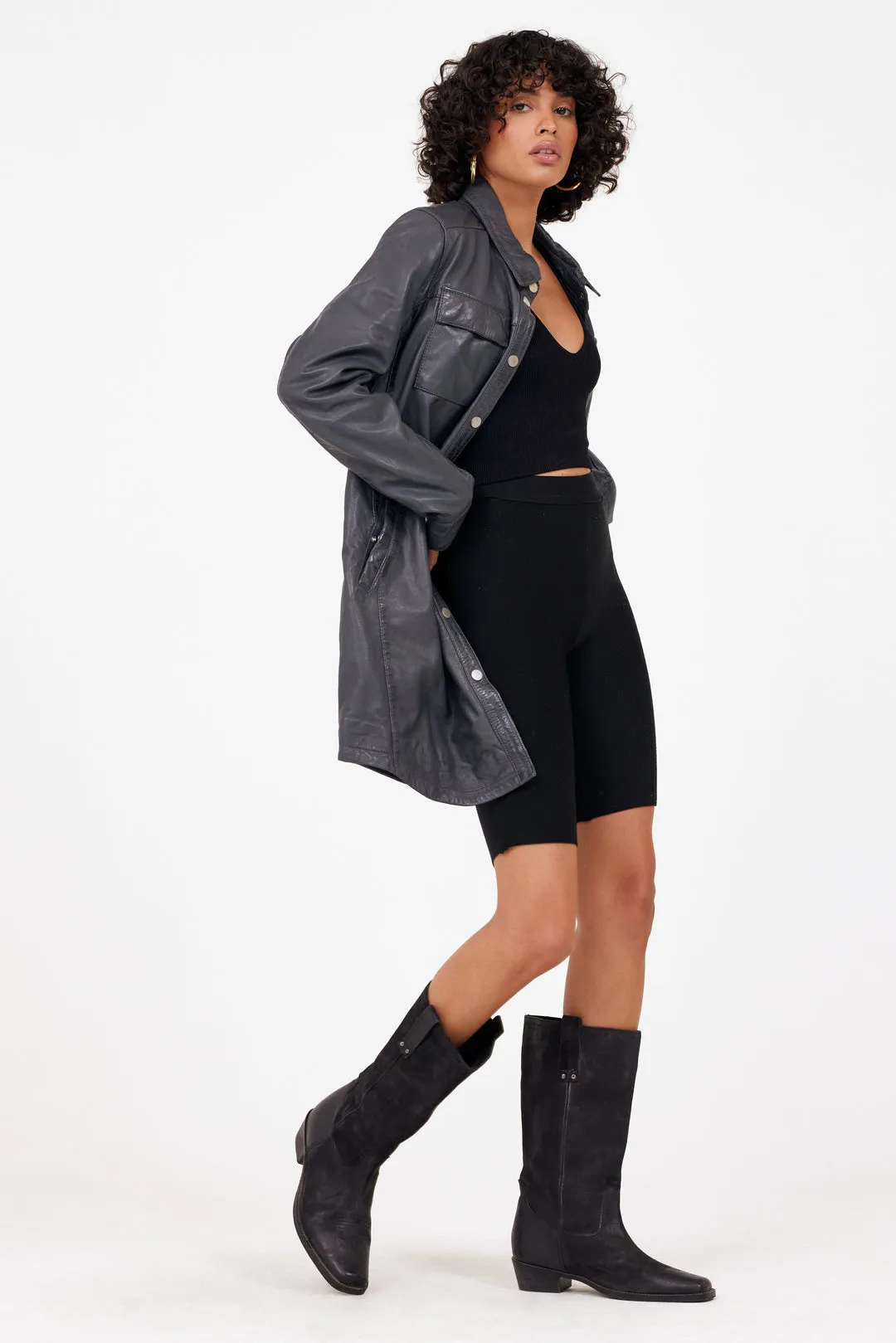 Miha RF Leather Jacket - Anthra Gray