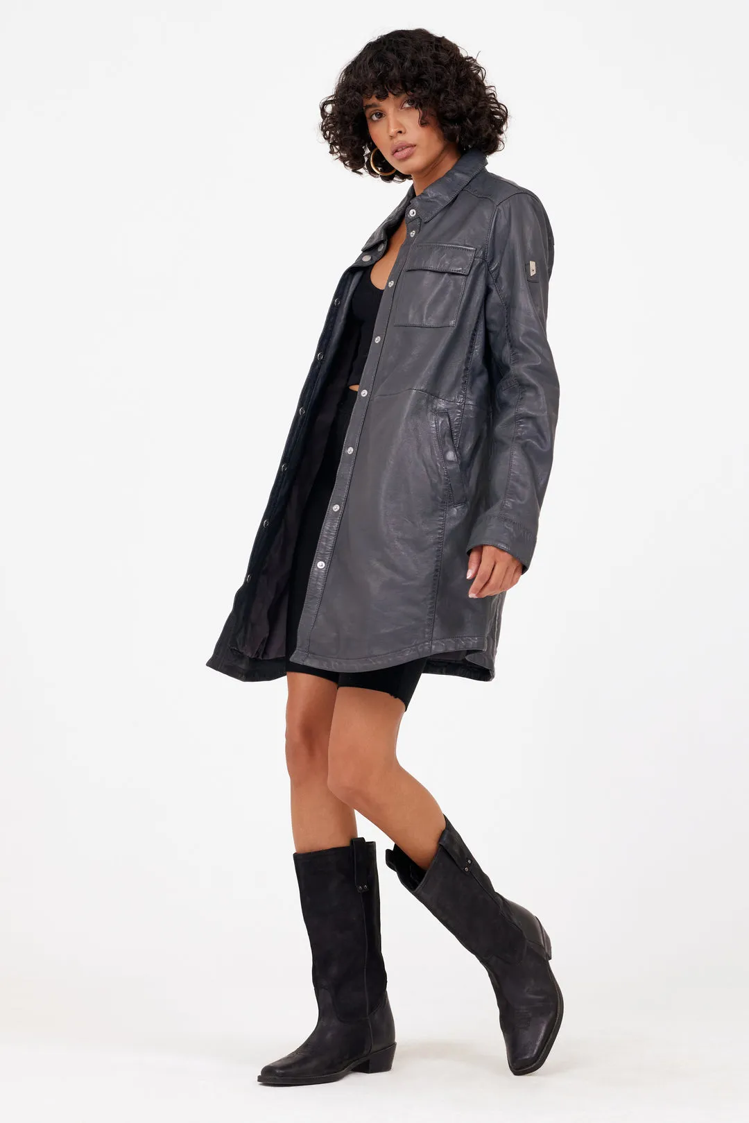 Miha RF Leather Jacket - Anthra Gray