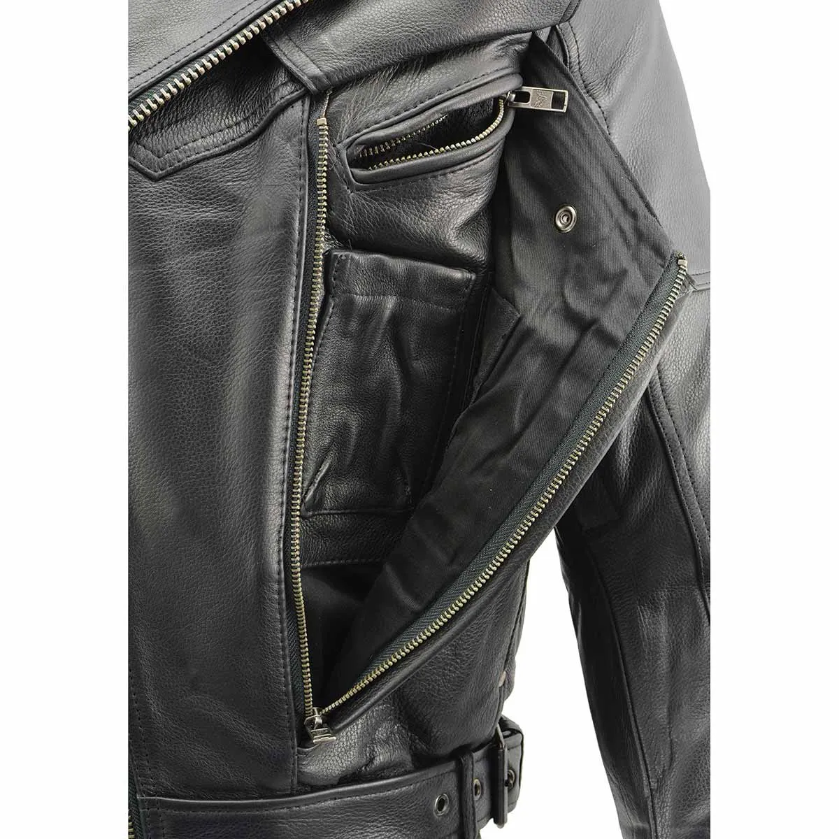 Milwaukee Leather MLM1570 Men’s Black Premium Naked Cowhide Leather Utility Pocket Motorcycle Jacket