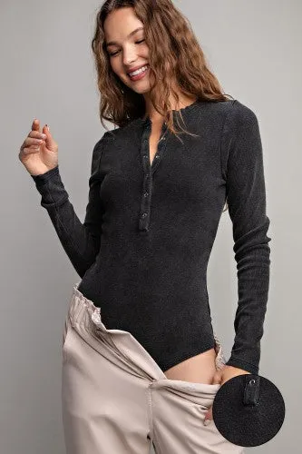 Mineral Wash Rib Long Sleeve Bodysuit