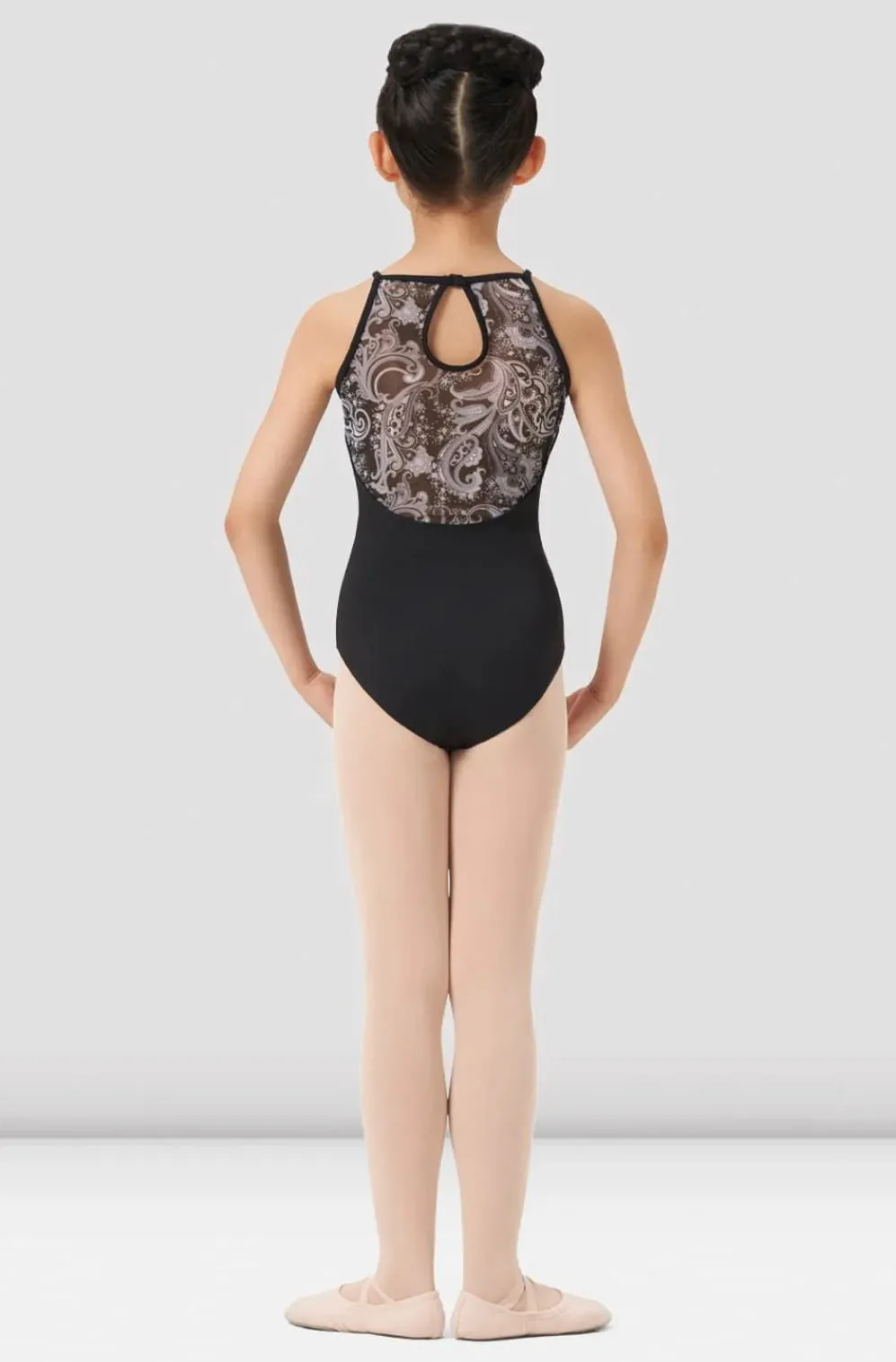 Mirella Girl’s Black Paisley Halter Neck Leotard