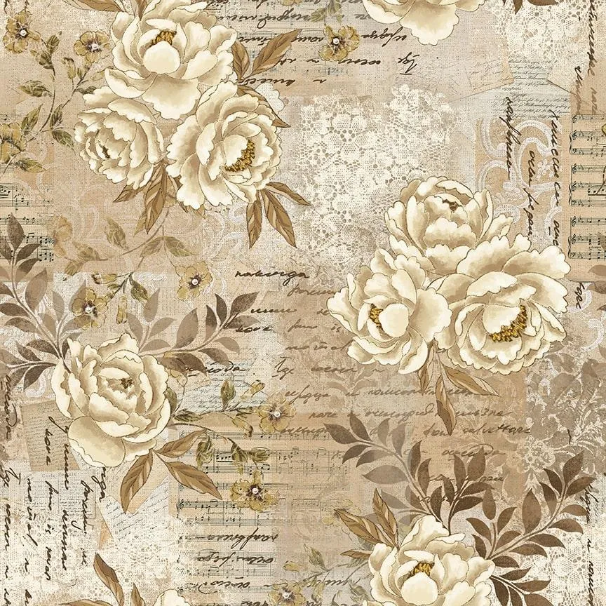 Modern Lace by Blank Quilting  FLOWERS WITH LACE/LATTE
