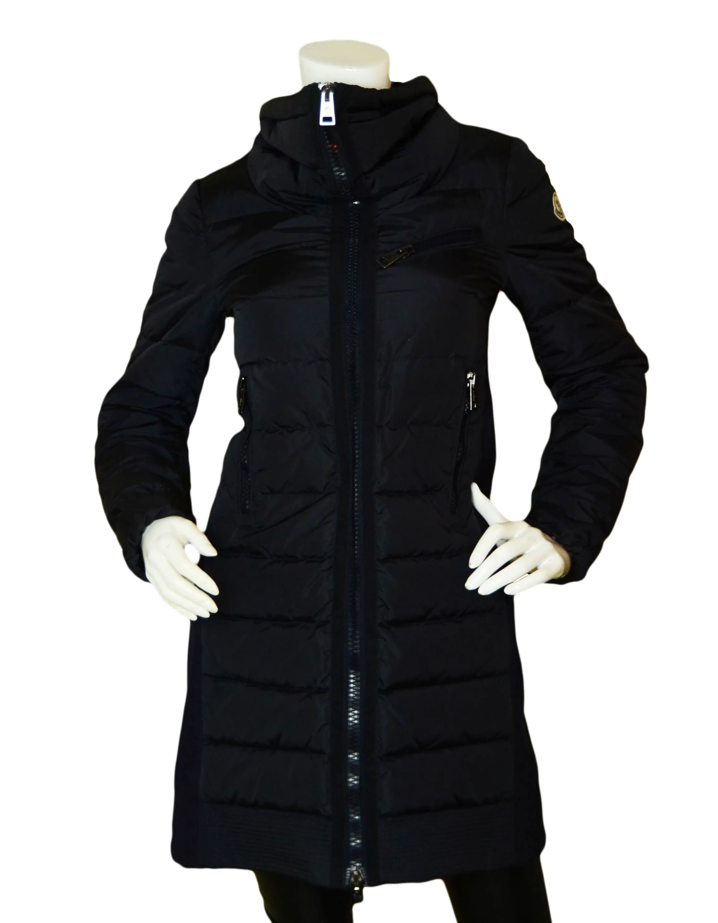 Moncler Navy Herisse Down Puffer Coat w/ Knit Inserts sz 00/ XXS