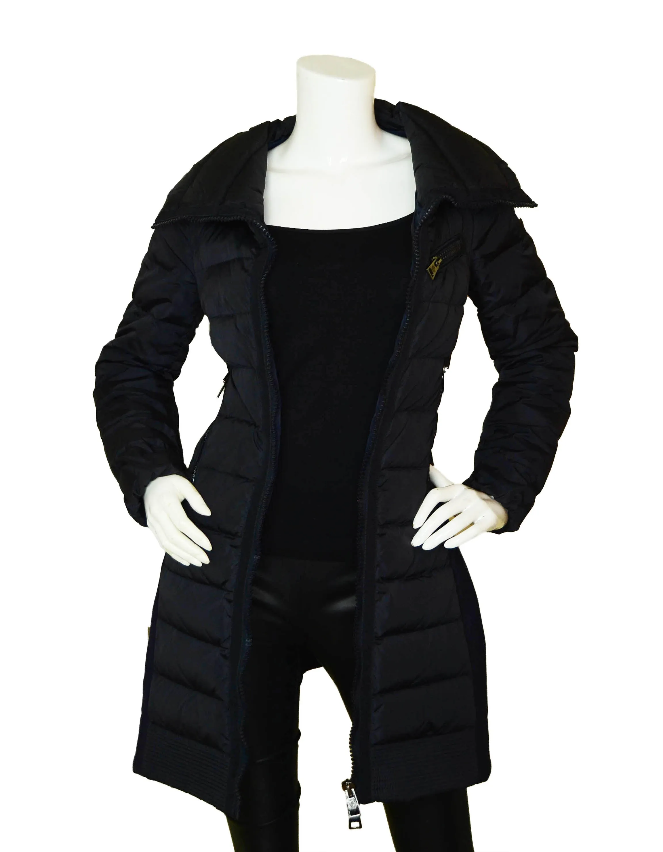 Moncler Navy Herisse Down Puffer Coat w/ Knit Inserts sz 00/ XXS