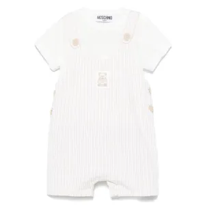 Moschino Baby - Unisex Short Sleeve Tee With Striped Overall And Bear Patch Beige