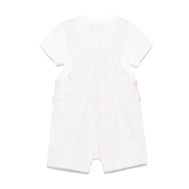 Moschino Baby - Unisex Short Sleeve Tee With Striped Overall And Bear Patch Beige