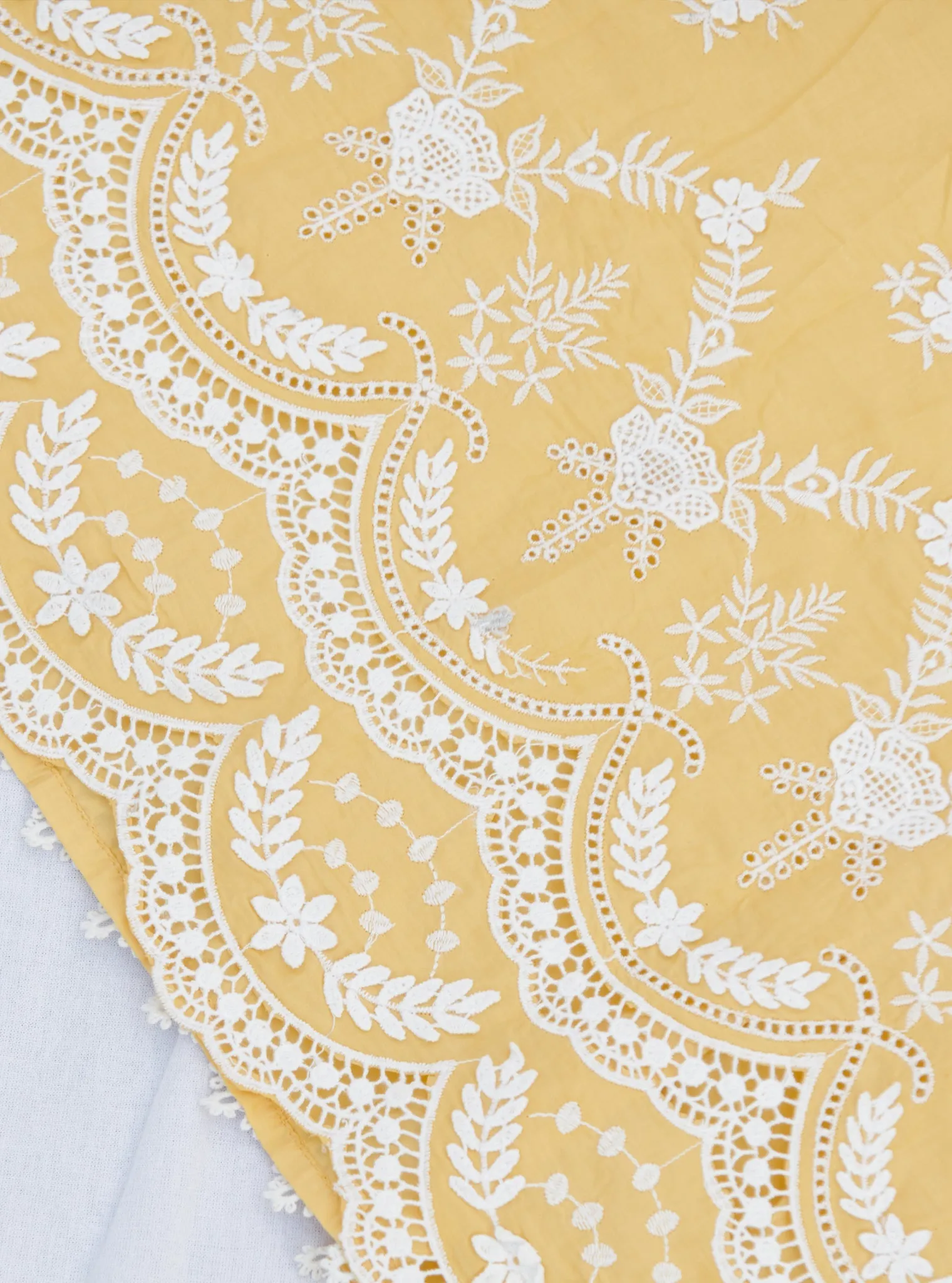 Mulmul Cotton Acoi Yellow Kurta With Mulmul Cotton Savri White Pant
