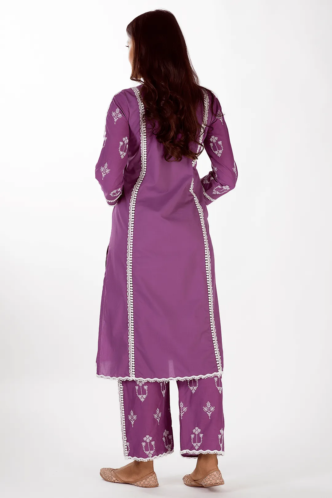Mulmul Cotton Mae Purple Kurta With Mae Purple Pyajama