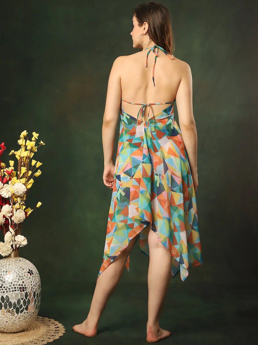 Multi Color Women Abstract Printed Swimwear Cover up Dress