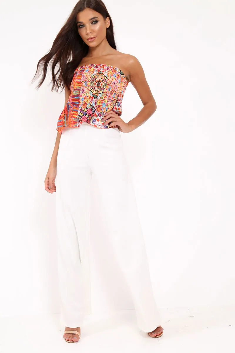 Multi Coloured Patterned Ruched Peplum Crop Top - Idiana